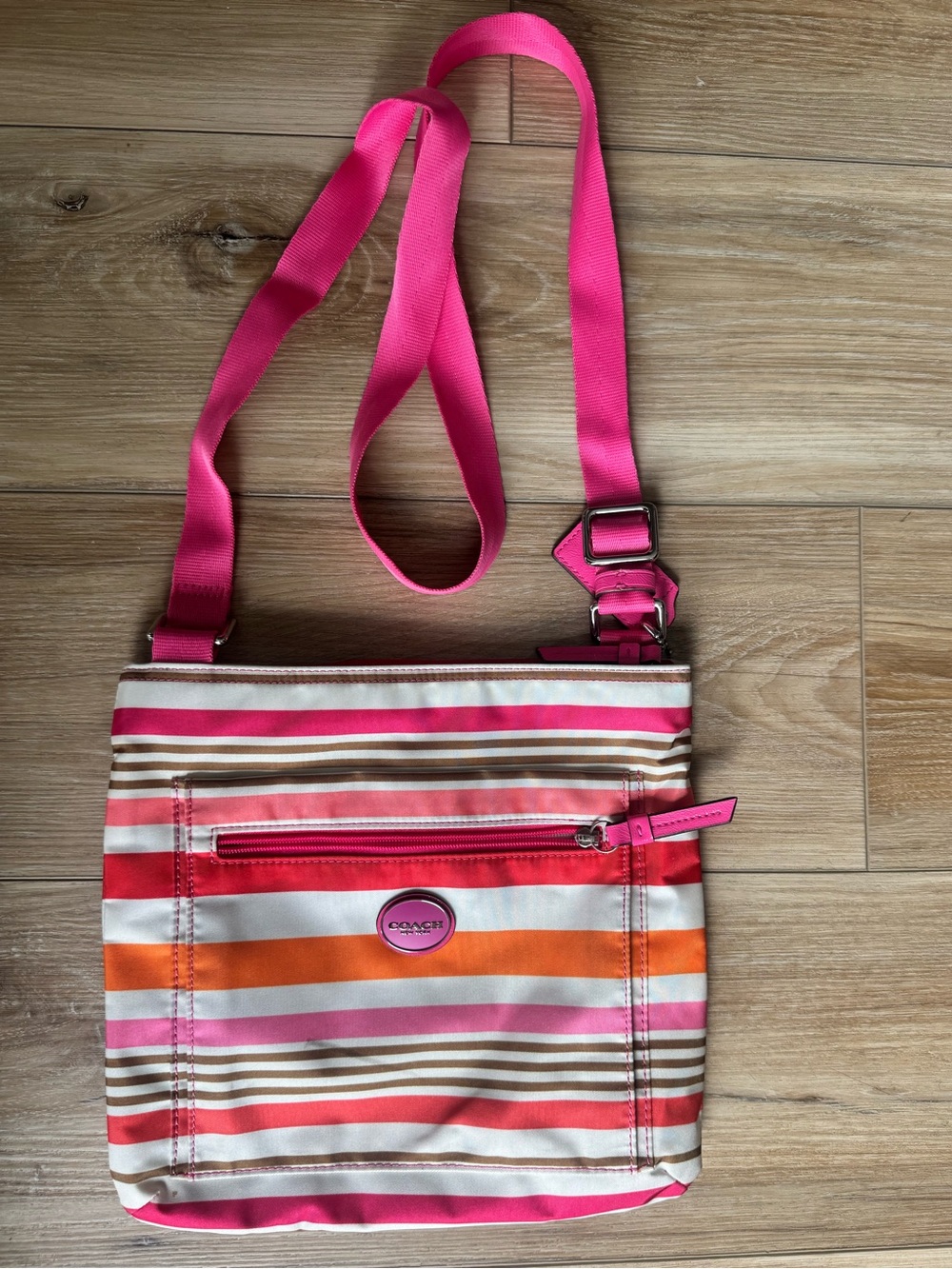 Coach Pink and Orange Striped Crossbody Bag